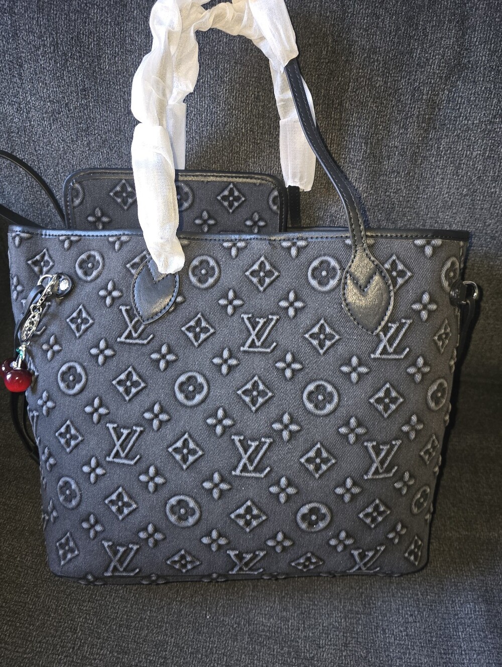 Cotton Denim Delux Allways Filled Tote Bag —Washed Chrome Grey Coal Black Trim